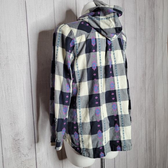 Woolrich Harrington Eco Rich Black White Grey Hooded Plaid Aztec Jacket Size XL - Picture 7 of 12